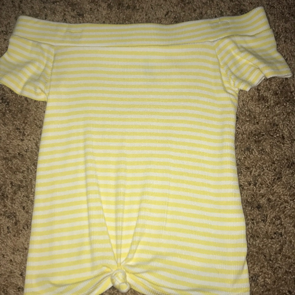 yellow striped off the shoulder